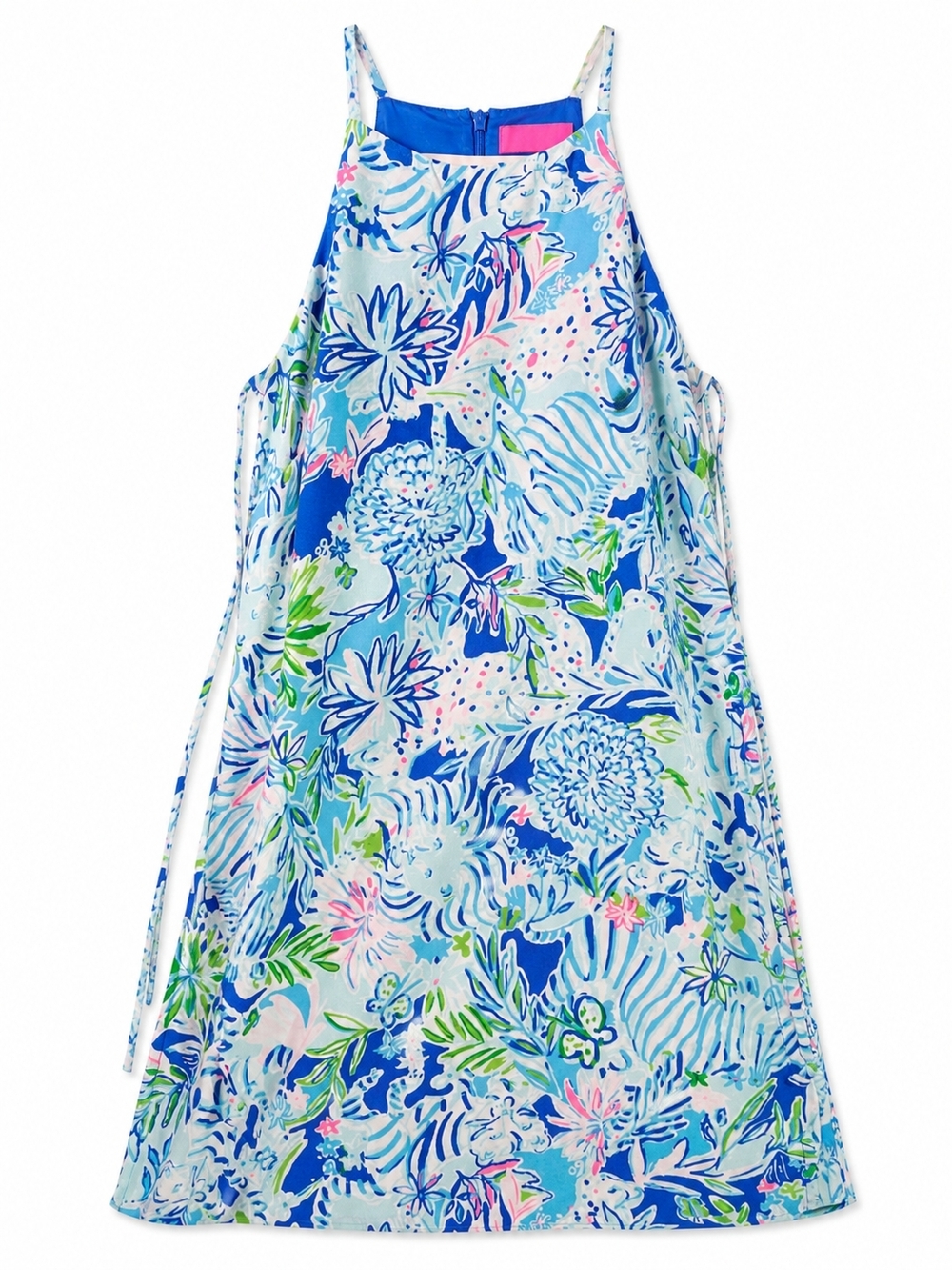 Lilly Pulitzer Tropical Floral Halter Skort Dress Blue Pink Resort Romper  Sz 00